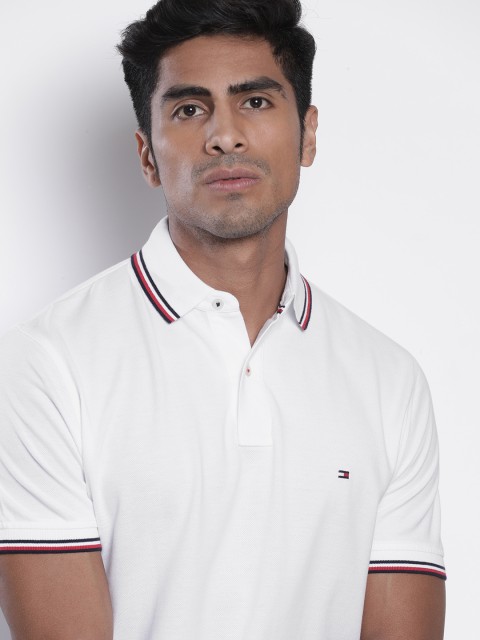 

Tommy Hilfiger Men White Solid Polo Collar T-shirt