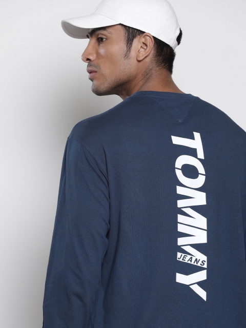 

Tommy Hilfiger Men Navy Blue Printed Round Neck Pure Cotton T-shirt