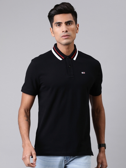 

Tommy Hilfiger Men Black Solid Polo Collar T-shirt