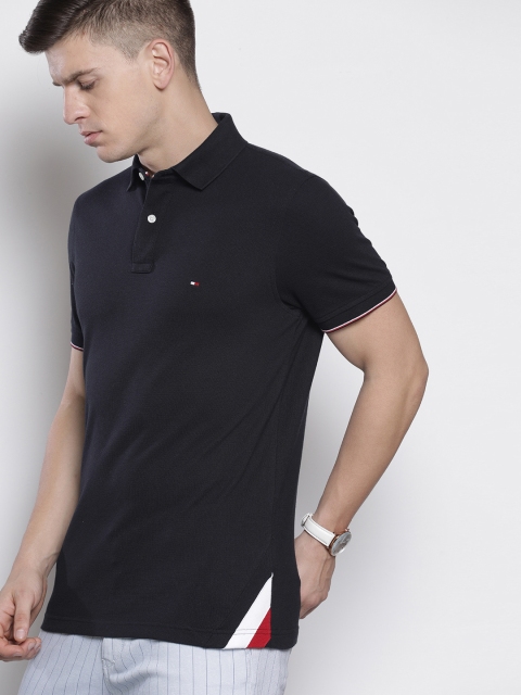 

Tommy Hilfiger Men Navy Blue Slim Fit Solid Polo Collar T-shirt