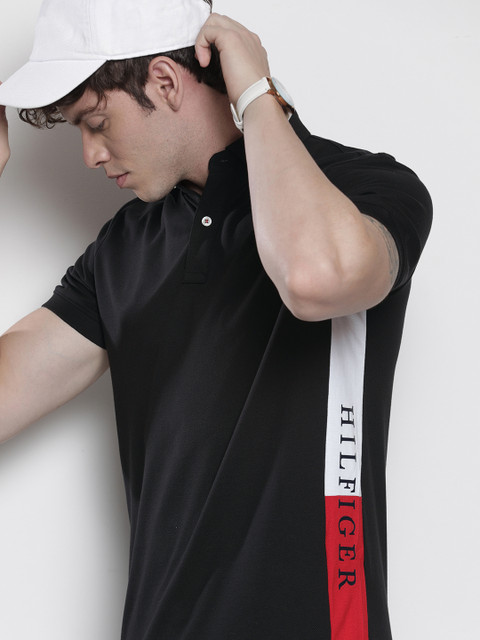 

Tommy Hilfiger Men Black Insert Polo Collar T-shirt