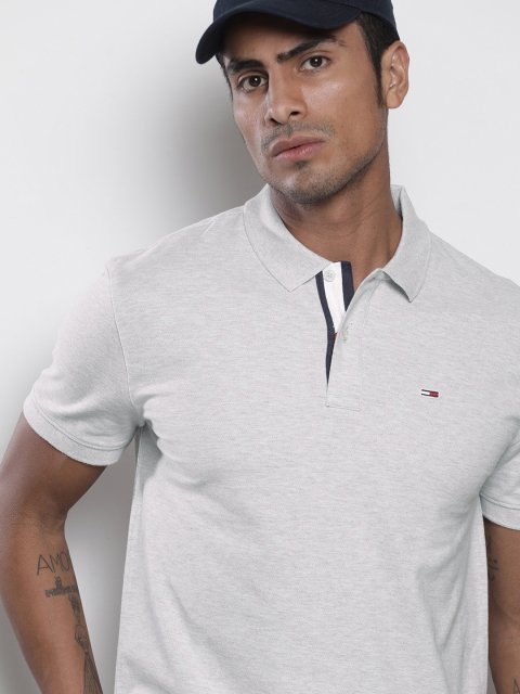 

Tommy Hilfiger Men Grey Solid Polo Collar Pure Cotton T-shirt