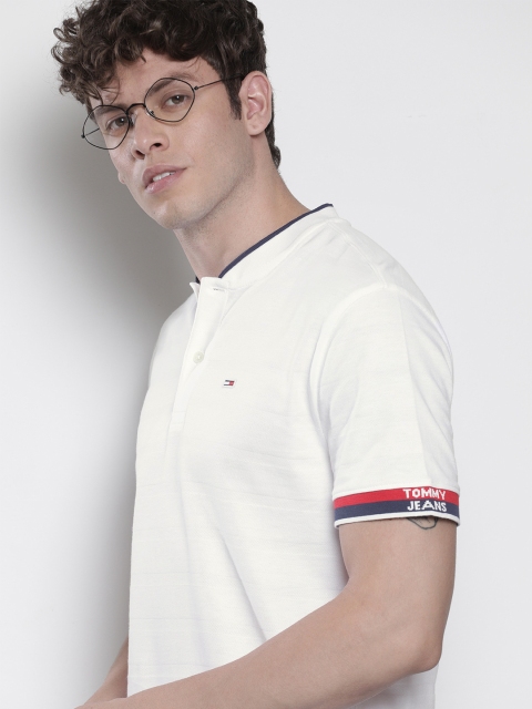 

Tommy Hilfiger Men White Striped Polo Collar T-shirt