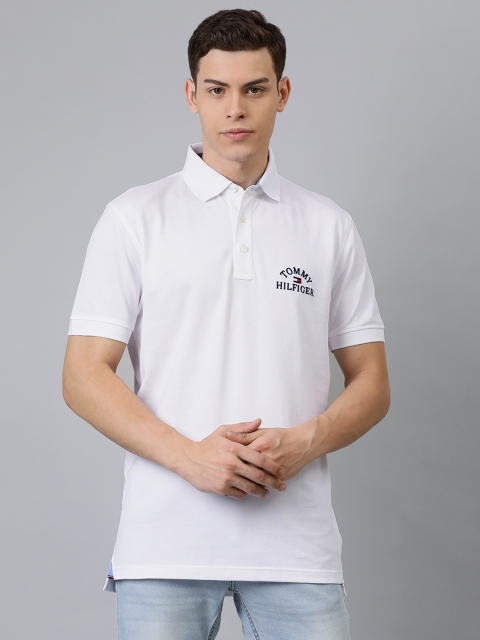 

Tommy Hilfiger Men White Solid Polo Collar Pure Cotton T-shirt