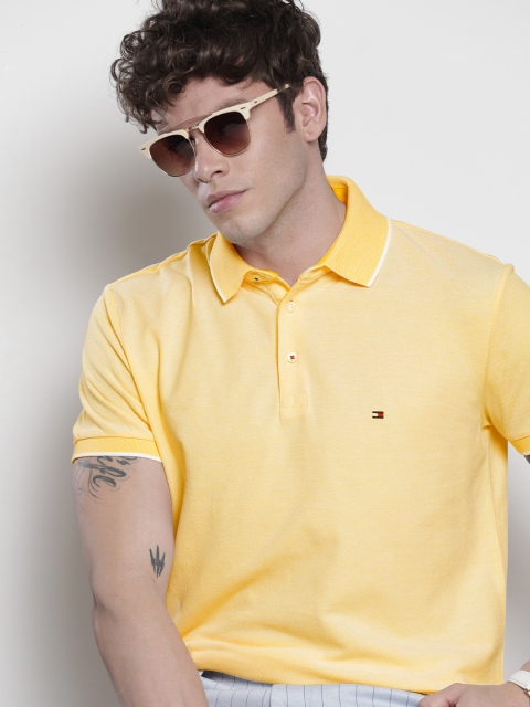 

Tommy Hilfiger Men Yellow Regular Fit Solid Polo Collar Pure Cotton T-shirt