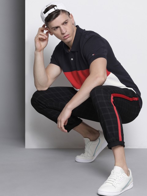 

Tommy Hilfiger Men Navy Blue & Red Colourblocked Polo Collar T-shirt