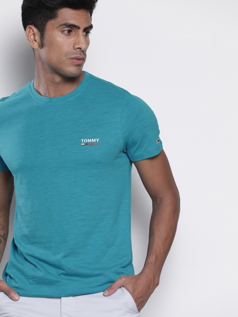 

Tommy Hilfiger Men Turquoise Blue Solid Round Neck T-shirt