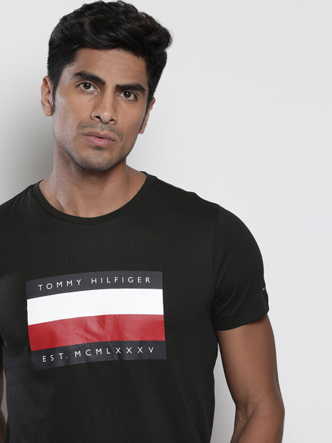 

Tommy Hilfiger Men Black Printed Round Neck Pure Cotton T-shirt