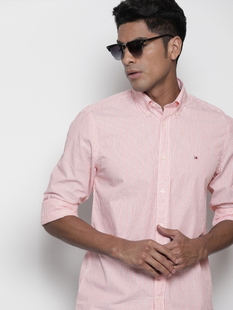 

Tommy Hilfiger Men Red & White Regular Fit Striped Casual Shirt