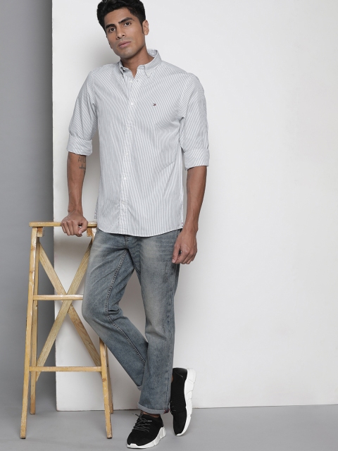

Tommy Hilfiger Men White & Grey Striped Regular Fit Casual Shirt