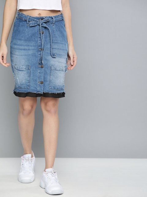 

HERE&NOW Women's Blue Washed Straight Denim Skirt