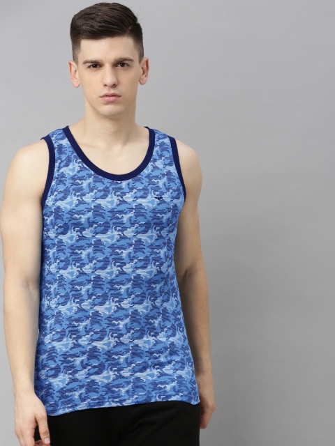 

Park Avenue Men Blue and White Camouflage Printed Vest