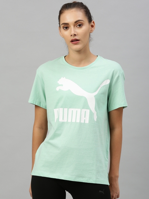 

Puma Women Sea Green Printed Classics Logo Round Neck T-shirt