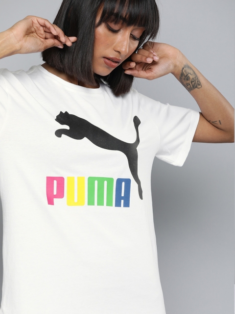 

Puma Women White Printed Round Neck Pure Cotton T-shirt