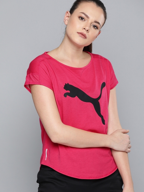 

Puma Women Pink Printed Round Neck Studio Mesh Cat Training T-shirt