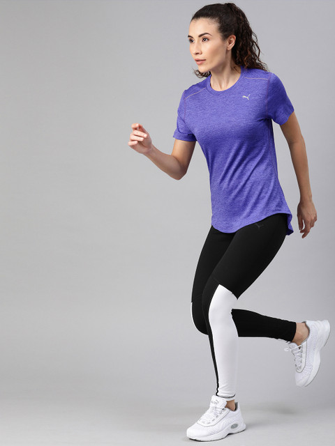 

Puma Women Purple Solid dryCell IGNITE Heather Round Neck Running & Training T-shirt
