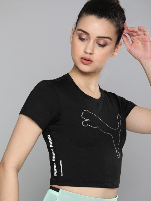 

Puma Women Black Drycell Feel It Printed Round Neck Cropped Running & Training T-shirt