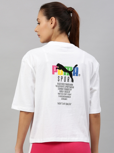 

Puma Women White Back Printed Round Neck T-shirt