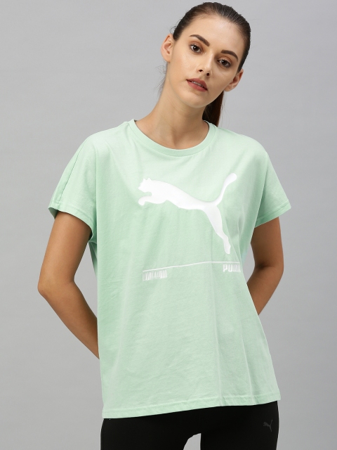 

Puma Women Sea Green Printed Nu-tility Round Neck Pure Cotton T-shirt