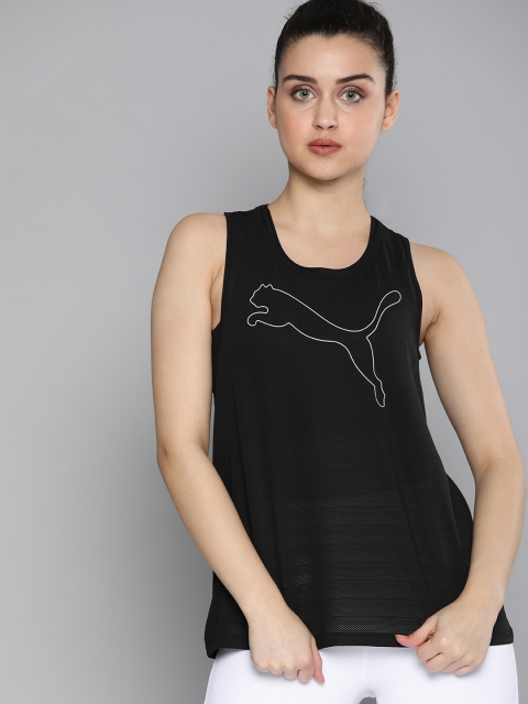 

Puma Women Black Drycell Self Design Round Neck T-shirt