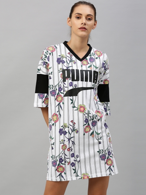 

Puma Women White & Black Floral Printed Downtown AOP T-shirt Dress