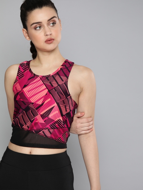 

Puma Women Pink & Black Printed Be Bold AOP Running & Training Crop Tank Top