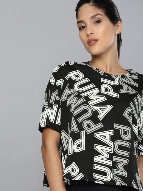 

Puma Women Black & White Printed Regular Fit dryCELL Round Neck T-shirt