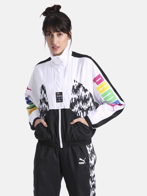 

Puma Women Black & White Colourblocked Lightweight TFS OG AOP Track Jacket