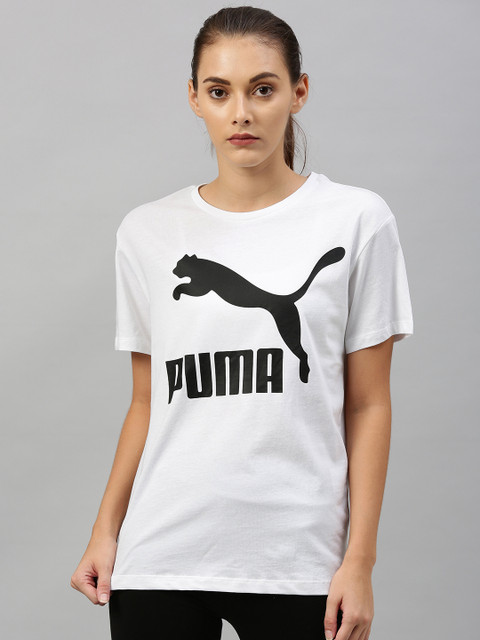 

Puma Women White Printed Classics Logo Round Neck T-shirt