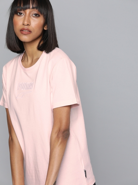 

Puma Women Pink Solid Round Neck T-shirt