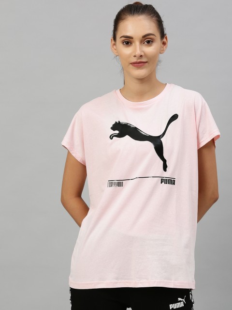 

Puma Women Pink Printed Nu-tility Round Neck Pure Cotton T-shirt