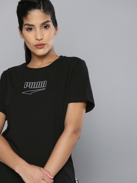 

Puma Women Black Solid Downtown Round Neck T-shirt With Printed Detailing