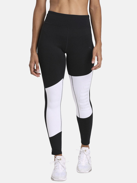 

Puma Women Black & White Logo 7/8 Graphic DryCELL Technology Tights