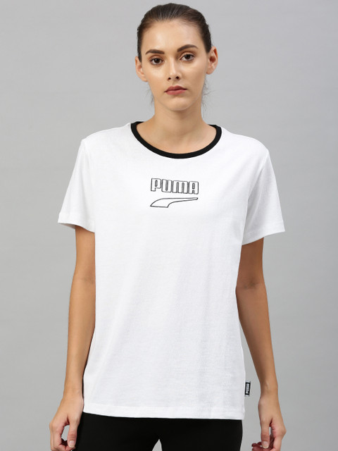 

Puma Women White Solid Downtown Round Neck T-shirt