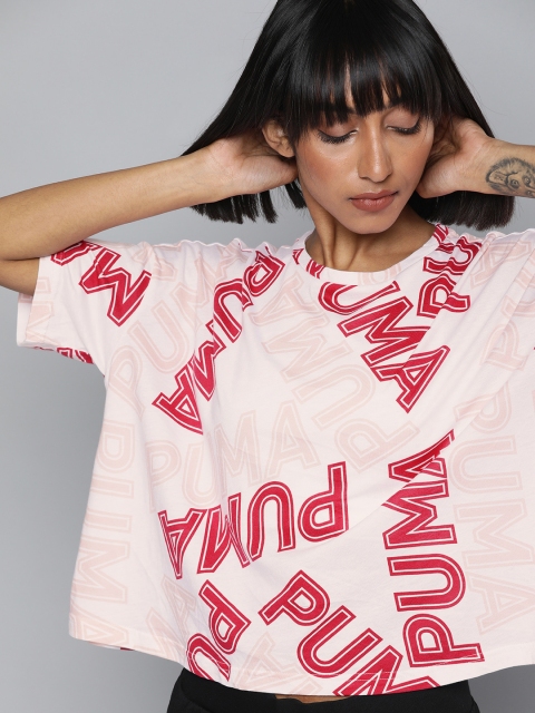 

Puma Women White & Pink Drycell Relaxed Fit Printed Modern Sports Fashion T-shirt