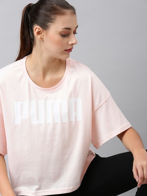 

Puma Women Pink White Solid Round Neck Rebel Fashion Pure Cotton T-shirt