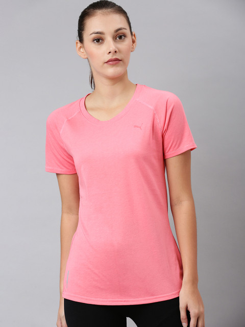 

Puma Women Pink Solid Round Neck Training A.C.E. T-shirt