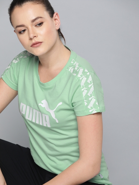 

Puma Women Sea Green & White Printed Round Neck Amplified T-shirt