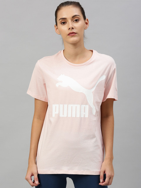 

Puma Women Pink Printed Classics Logo Round Neck T-shirt