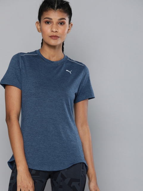 

Puma Women Teal Blue Solid DryCell IGNITE Heather Round Neck Running T-shirt