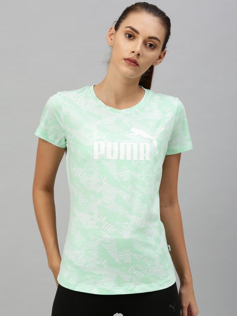 

Puma Women Sea Green White Printed Round Neck Pure Cotton T-shirt