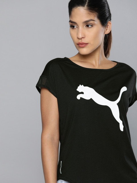 

Puma Women Black Printed Round Neck dryCELL Studio Mesh Running & Training T-shirt