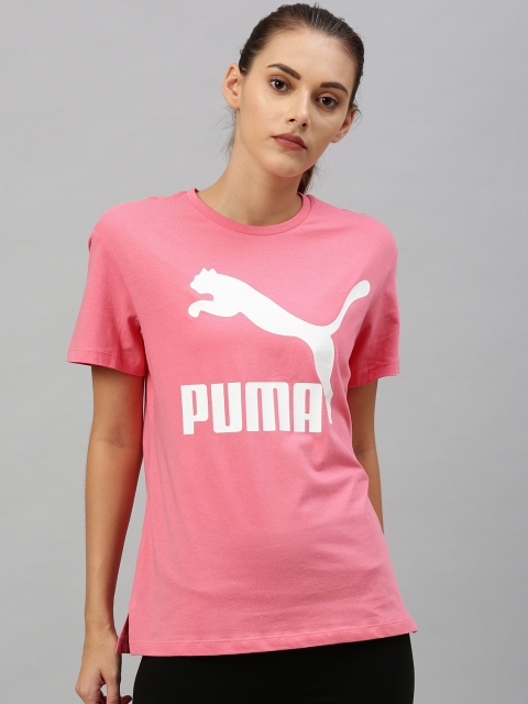 

Puma Women Pink Printed Classics Logo Round Neck Pure Cotton T-shirt