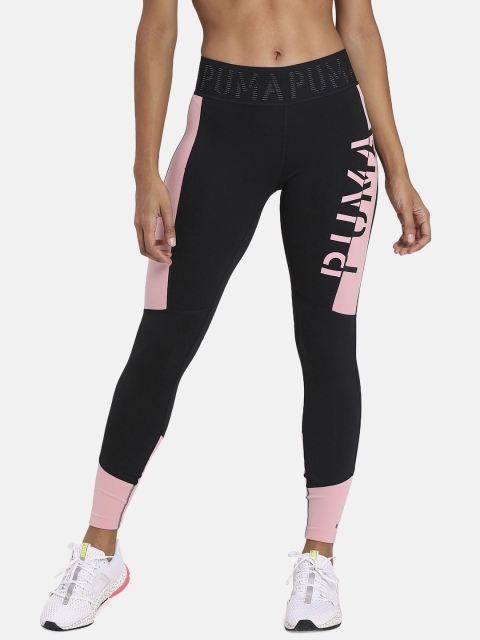 

Puma Women Black & Pink Colourblocked Logo 7/8 Training Leggings