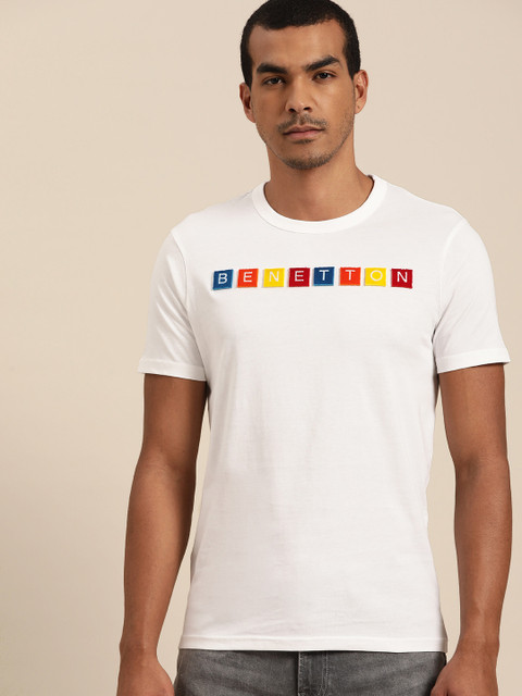 

United Colors of Benetton Men White Applique Detail Round Neck T-shirt