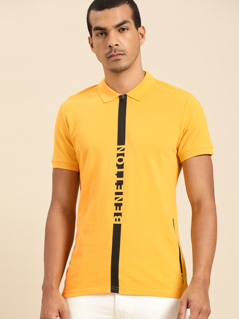 

United Colors of Benetton Men Yellow & Black Printed Polo Collar T-shirt