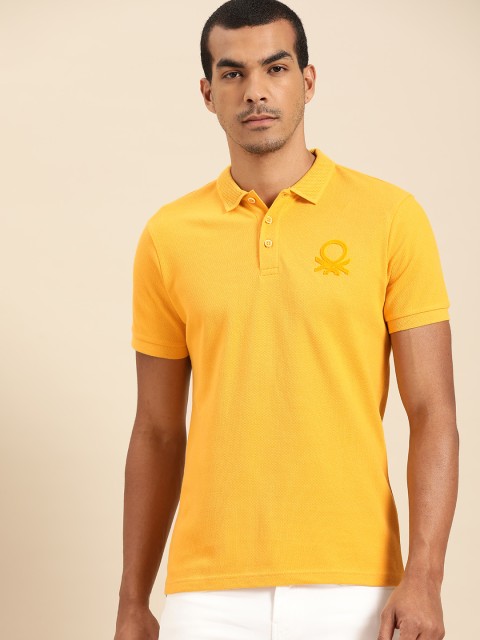 

United Colors of Benetton Men Mustard Yellow Solid Polo Collar T-shirt