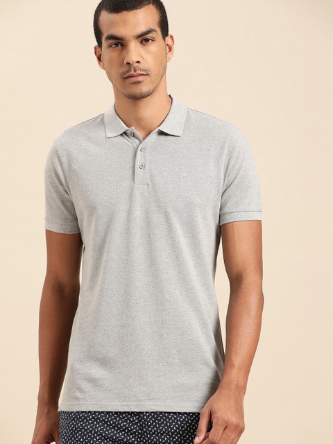 

United Colors of Benetton Men Grey Melange Solid Polo Collar T-shirt