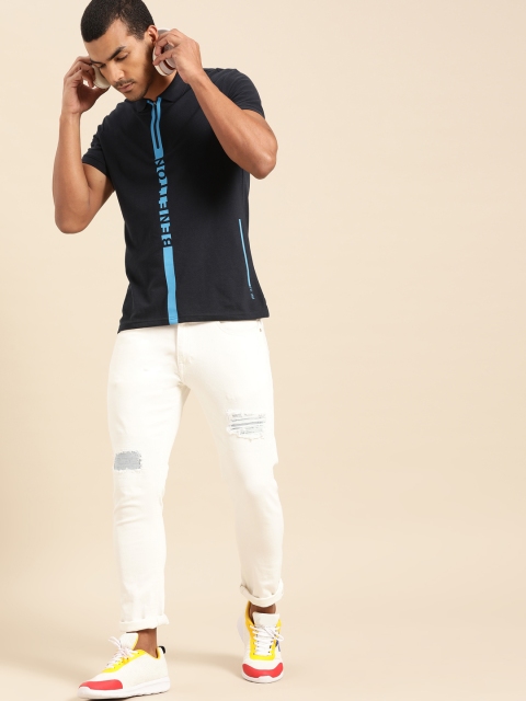 

United Colors of Benetton Men Navy Blue Printed Polo Collar T-shirt