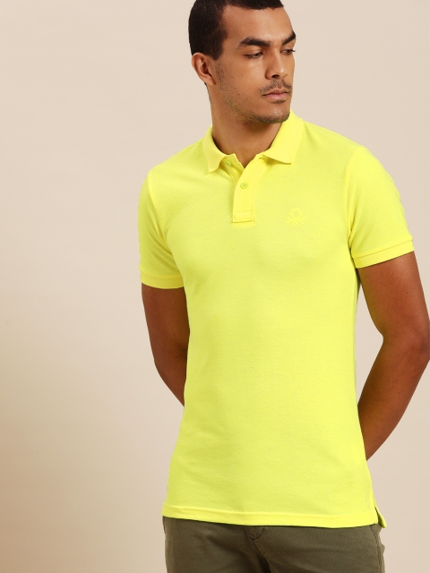 

United Colors of Benetton Men Neon Yellow Solid Polo Collar T-shirt